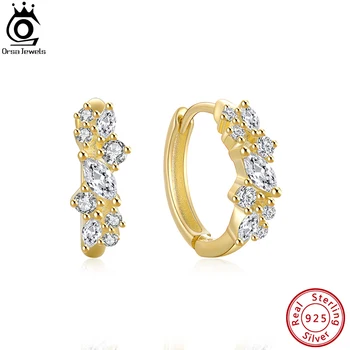 ORSA JEWELS Оригинальный дизайн, серьги-кольца из стерлингового серебра 925 пробы с кубическим Цирконием Неправильной формы для женщин, Модные Свадебные украшения для ушей APE78