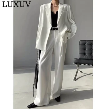 Новый стиль LUXUV Для женщин С высокой талией и драпировкой, Свободные повседневные прямые брюки Длиной до пола, профессиональный Дизайн широких брюк